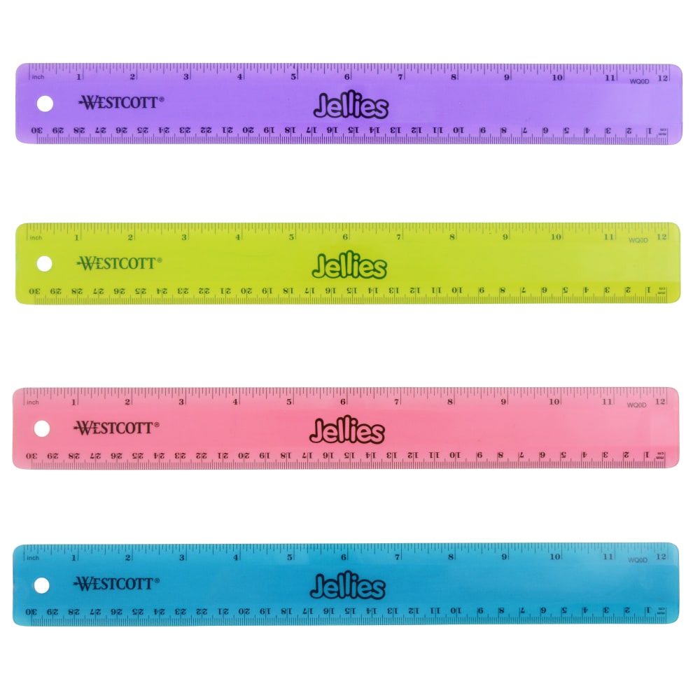 Westcott Jellies Transparent Ruler, 1" x 12", Assorted