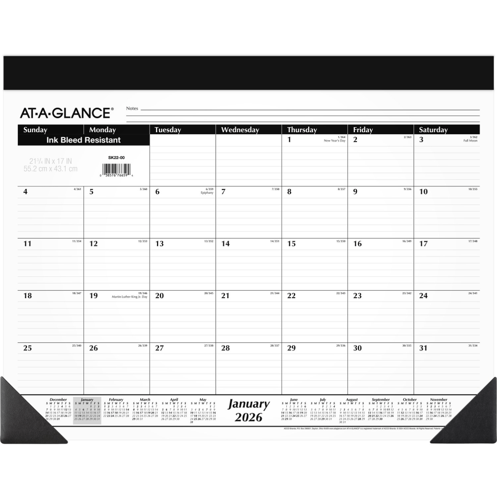 AT-A-GLANCE® 2026 Monthly Desk Pad Calendar, Standard, 21