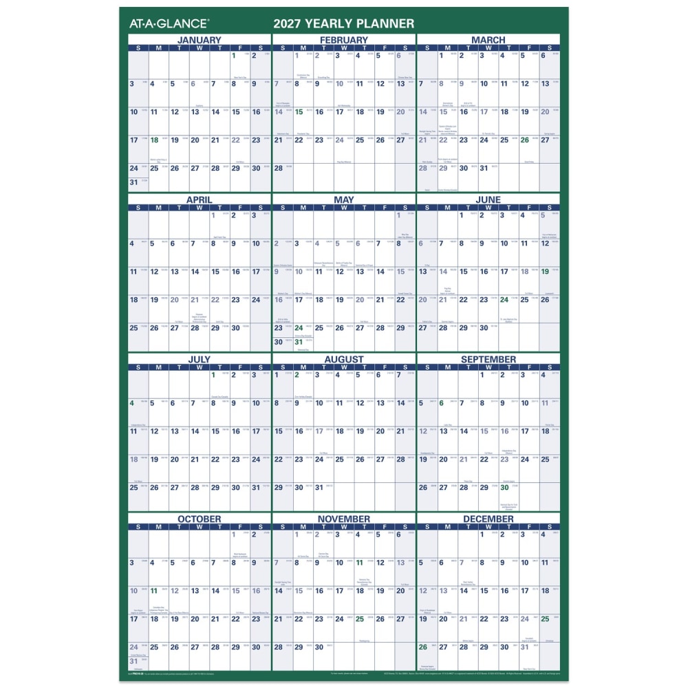 AT-A-GLANCE® 2027 Vertical Reversible Erasable Yearly Wall