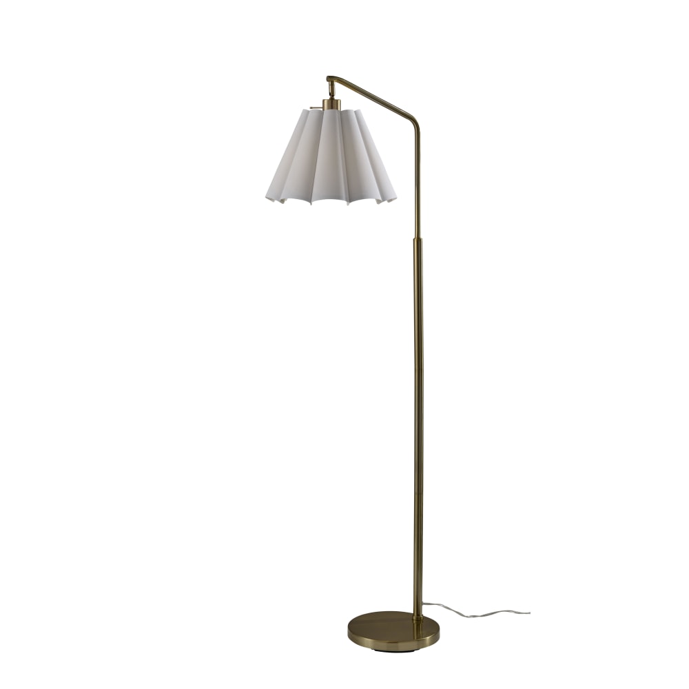 Adesso Lyra Floor Lamp, Antique Brass/White Fabric Shade