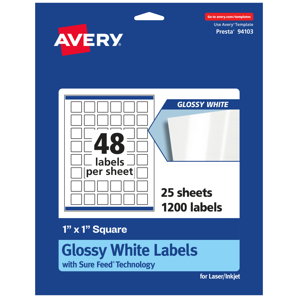 Avery® Glossy Permanent Labels With Sure Feed®, 94103-WGP25,