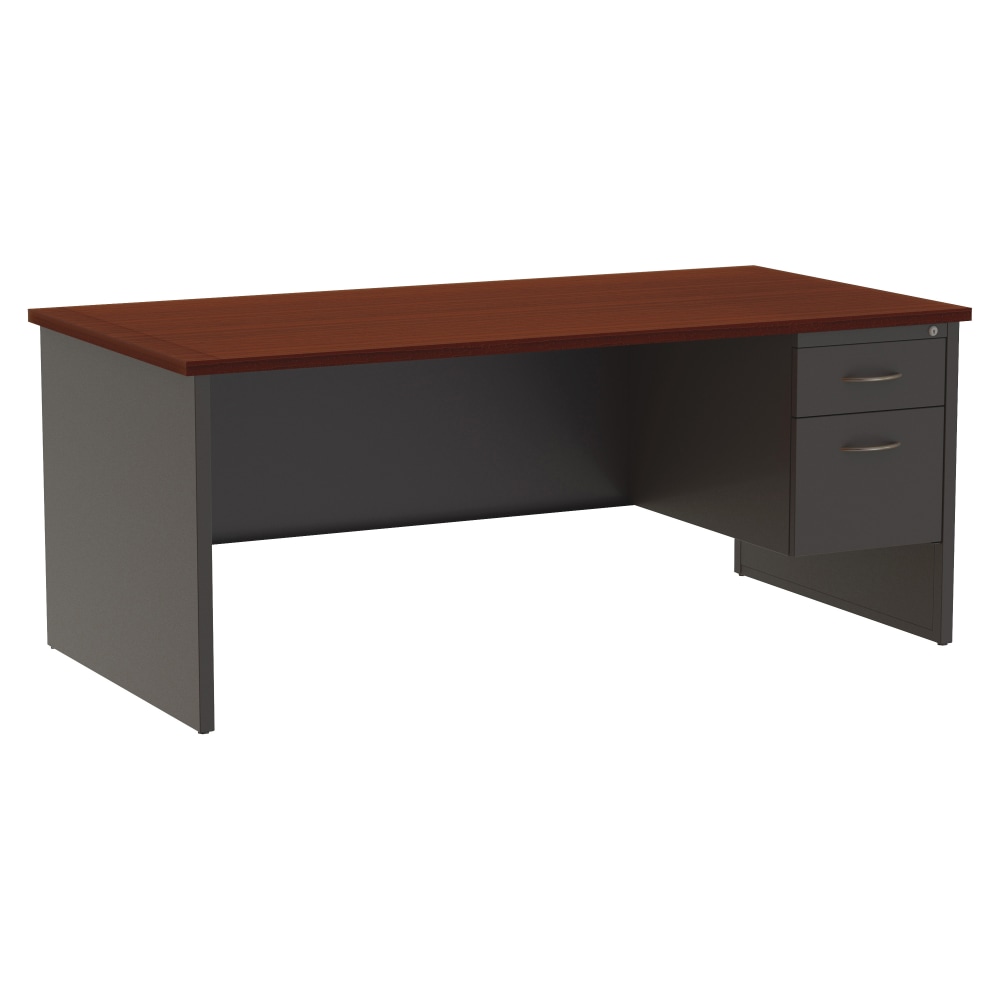 WorkPro® Modular 72”W Right-Pedestal Computer Desk, Charcoal/Mahogany