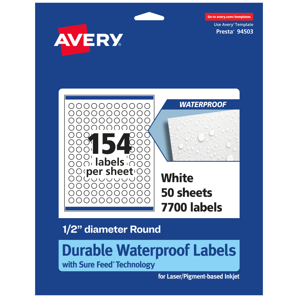 Avery® Waterproof Permanent Labels With Sure Feed®, 94503-WMF50,