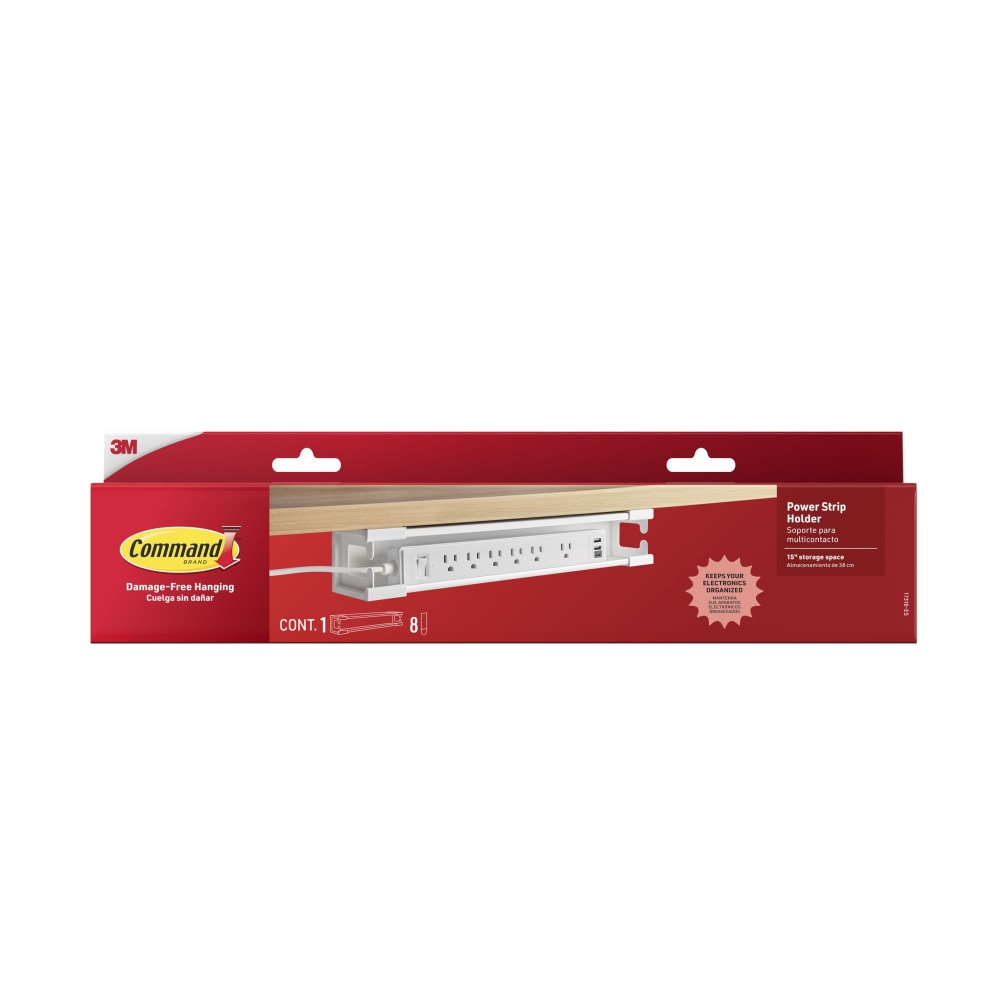 Command™ Power Strip Holder, 1 White Tray, 8