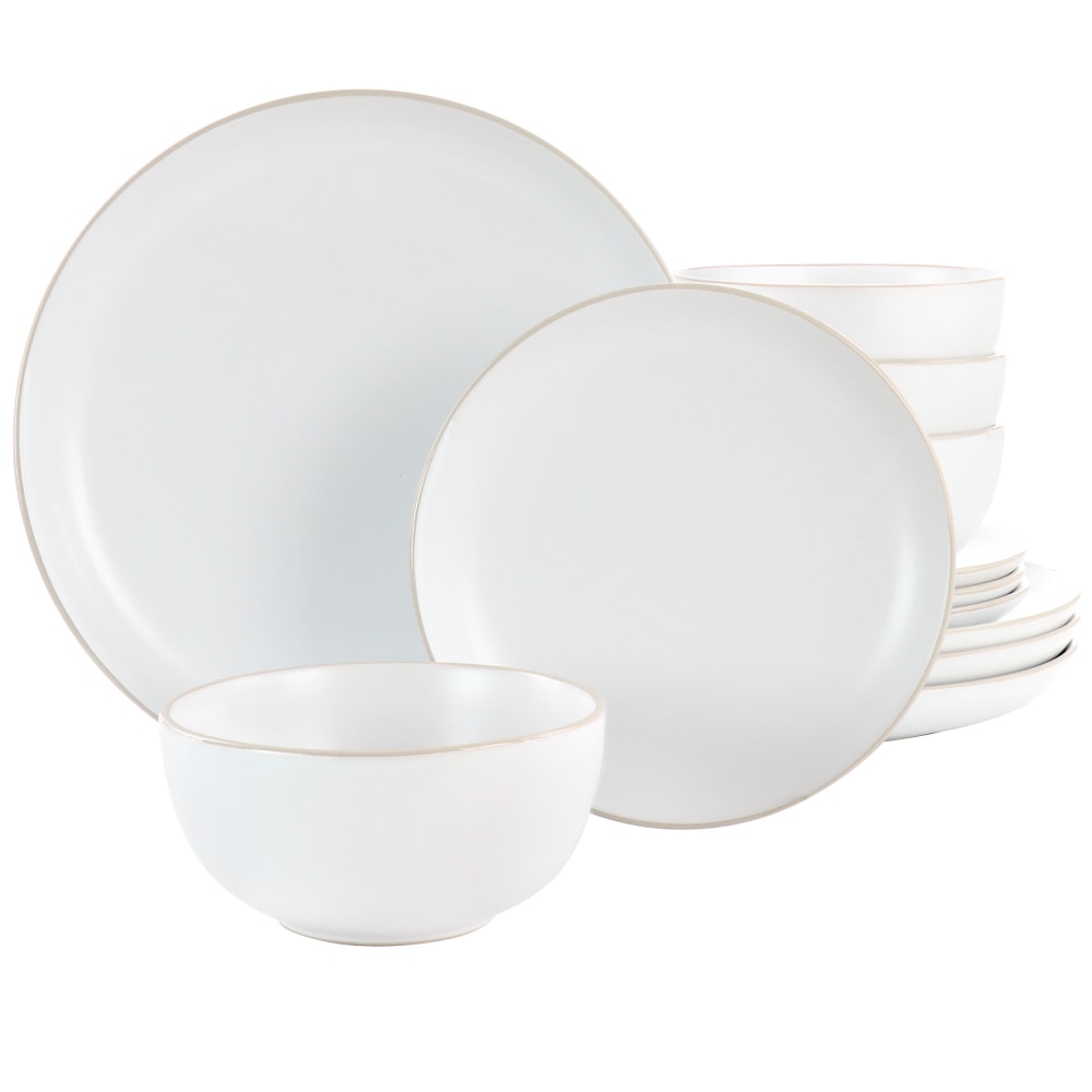 Gibson Home Rockaway 12-Piece Stoneware Dinnerware Set, White