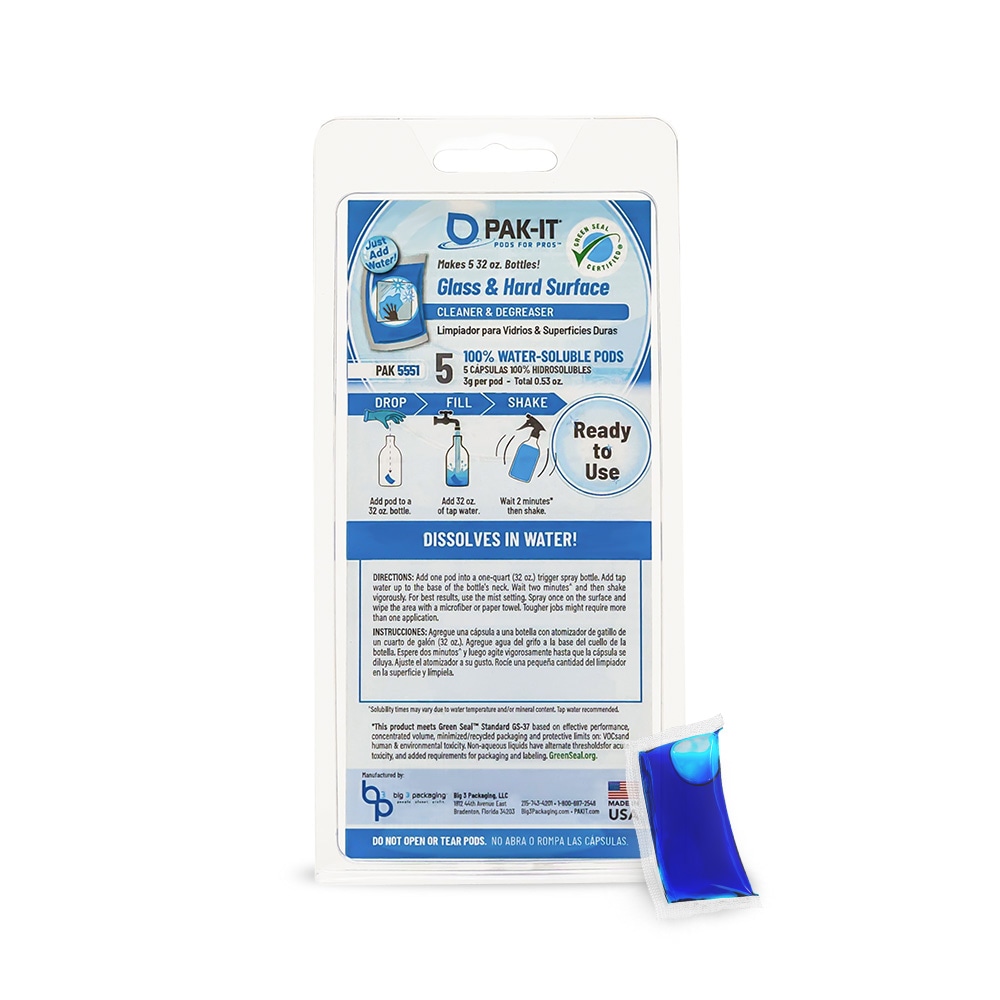 PAK-IT® Glass And Hard-Surface Cleaner, Pleasant Scent, Pack