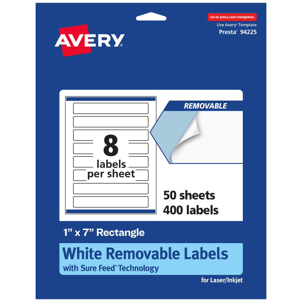 Avery® Removable Labels With Sure Feed®, 94225-RMP50, Rectangle,
