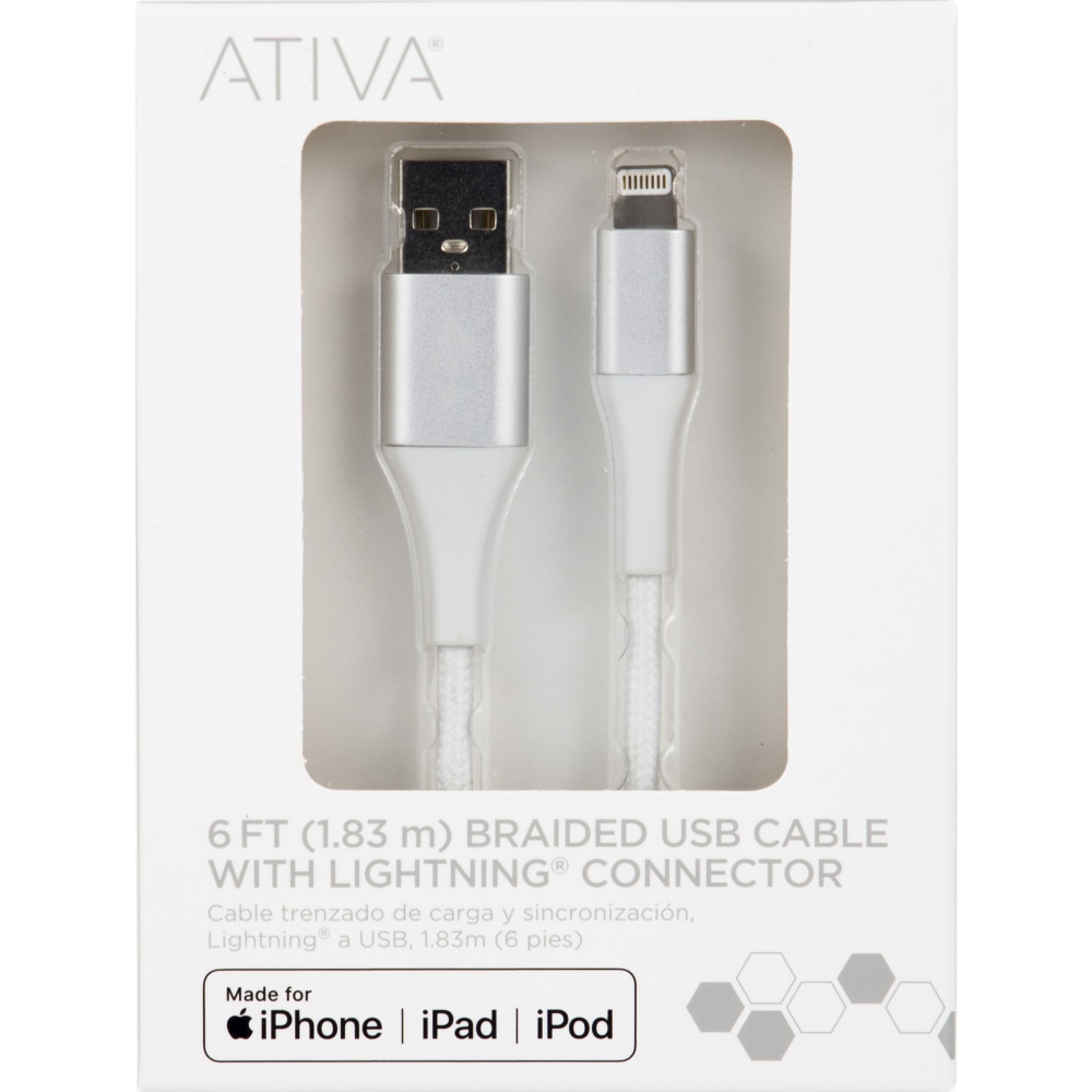 Ativa® Lightning To USB Type-A Cable, 6&#x27;, White,
