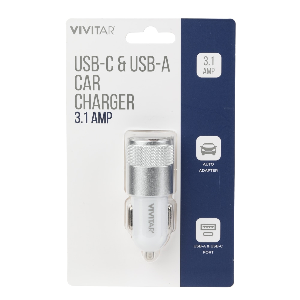 Vivitar USB-C And USB-A Car Charger, White, NIL6003-WHT-STK-24