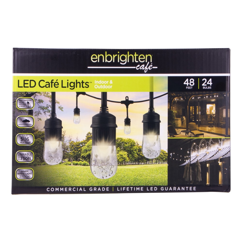 Jasco Enbrighten LED Caf Lights, 48&#x27;, Indoor/Outdoor, Black