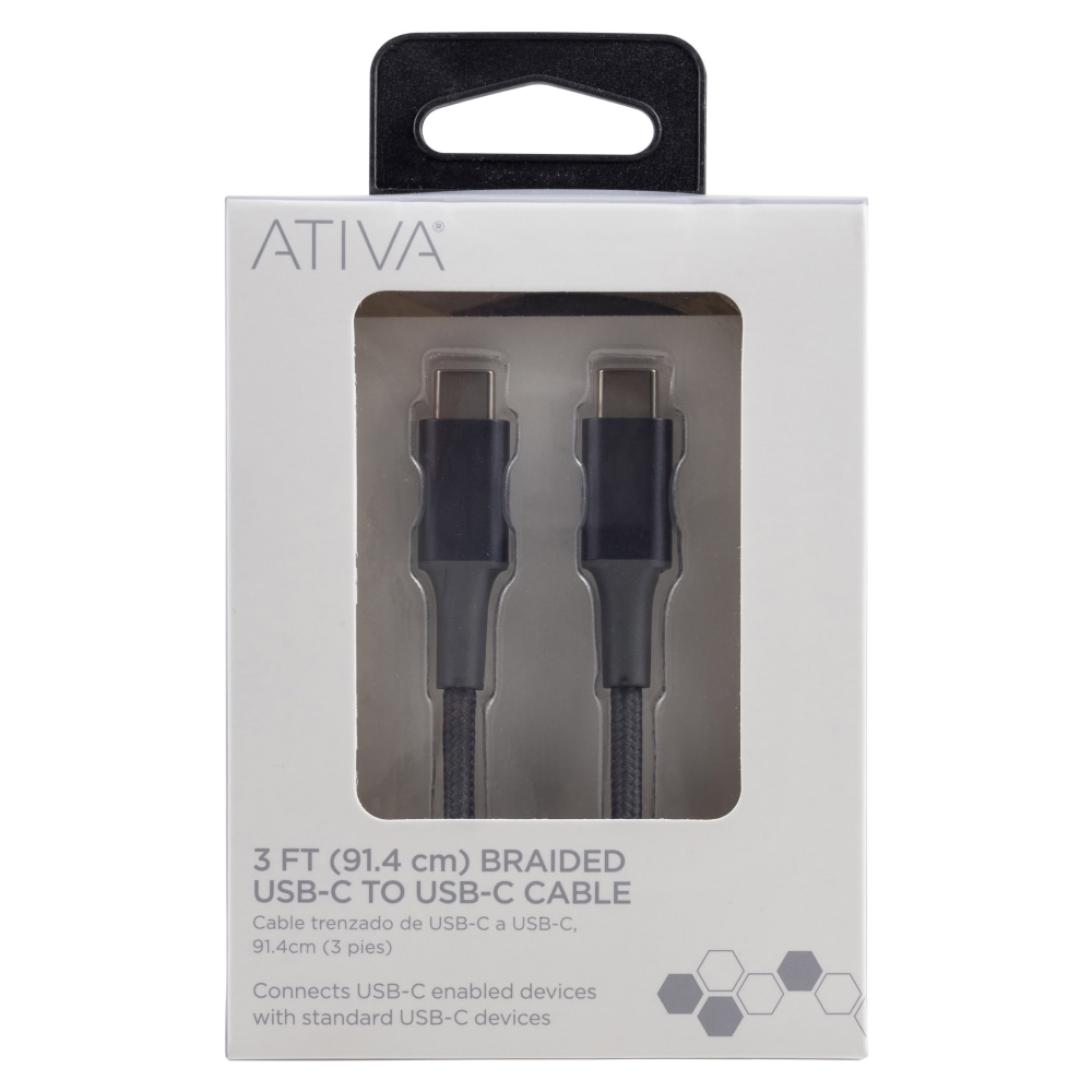 Ativa® USB-C Braided Charging Cable, 3&#x27;, Gray, 45834