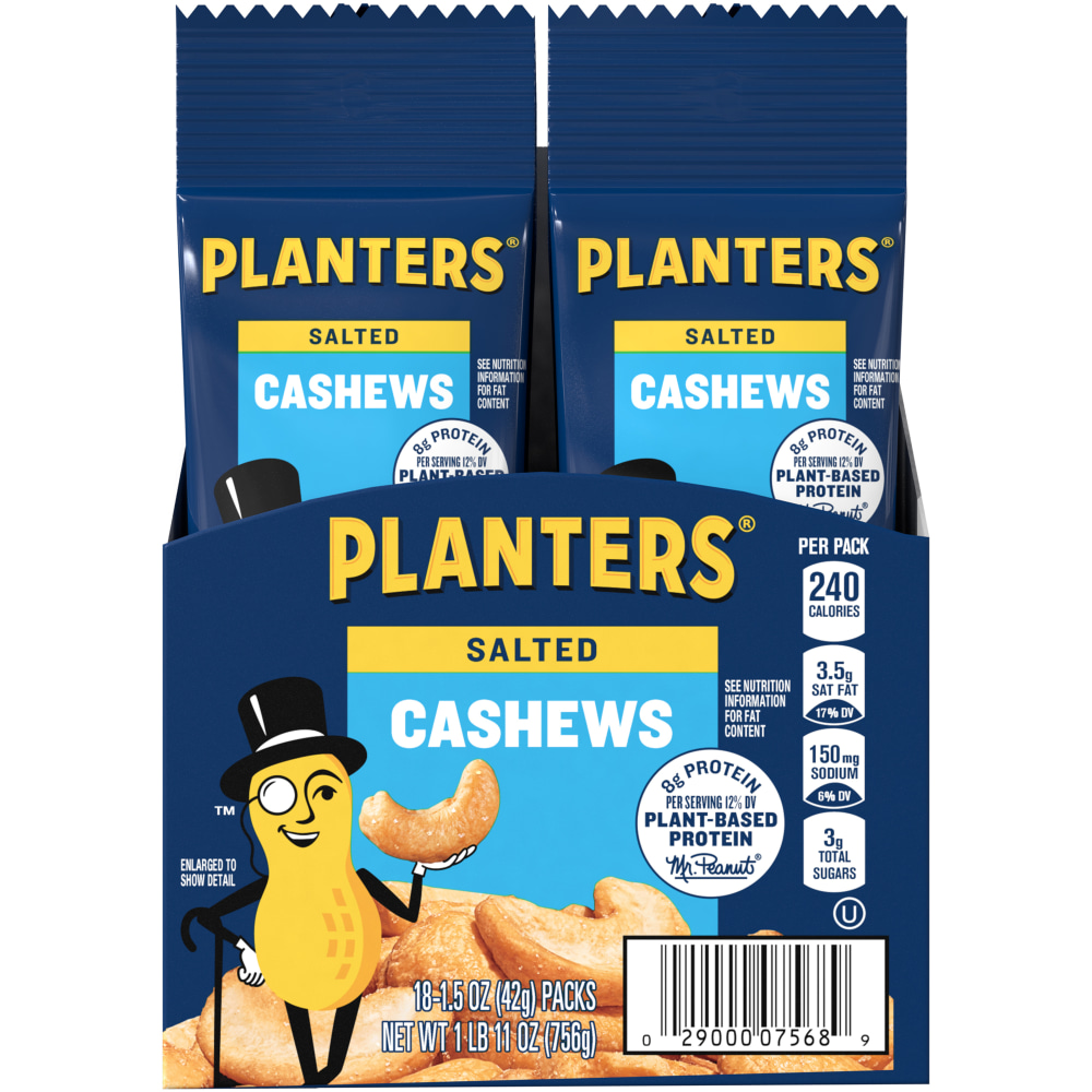 Planters Nut Pouches, Salted Cashews, 1.5 Oz, Box