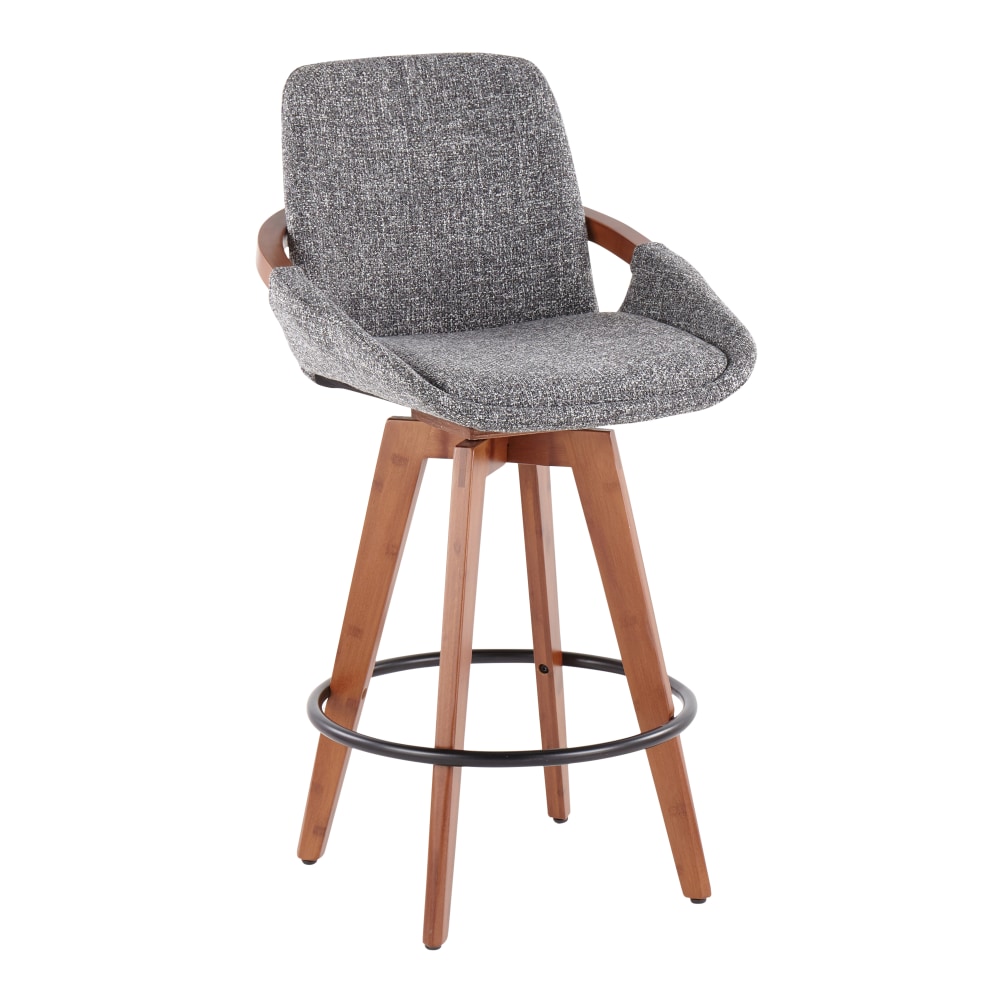 LumiSource Cosmo Counter Stool, Gray Noise Seat/Walnut Frame
