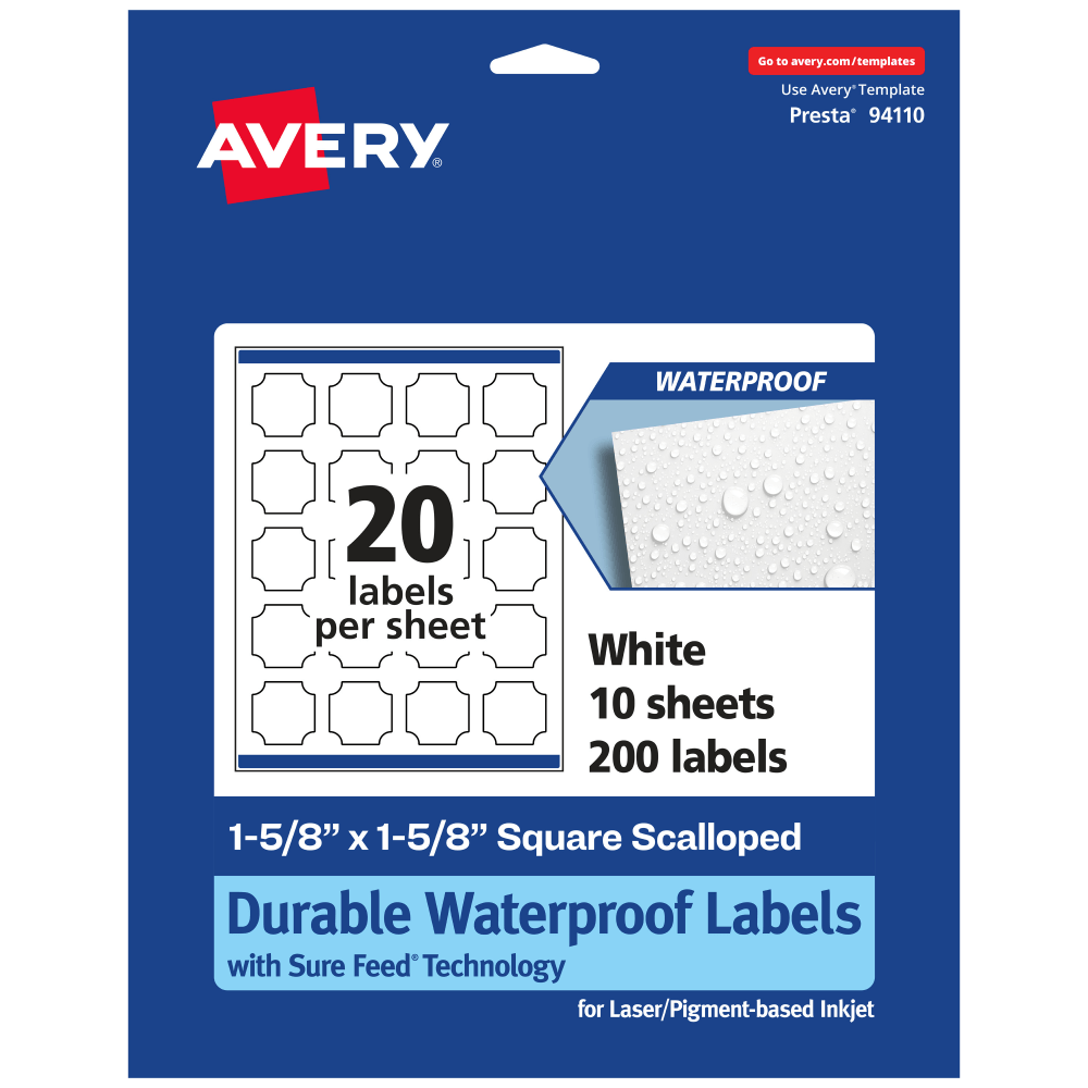 Avery® Waterproof Permanent Labels With Sure Feed®, 94110-WMF10,