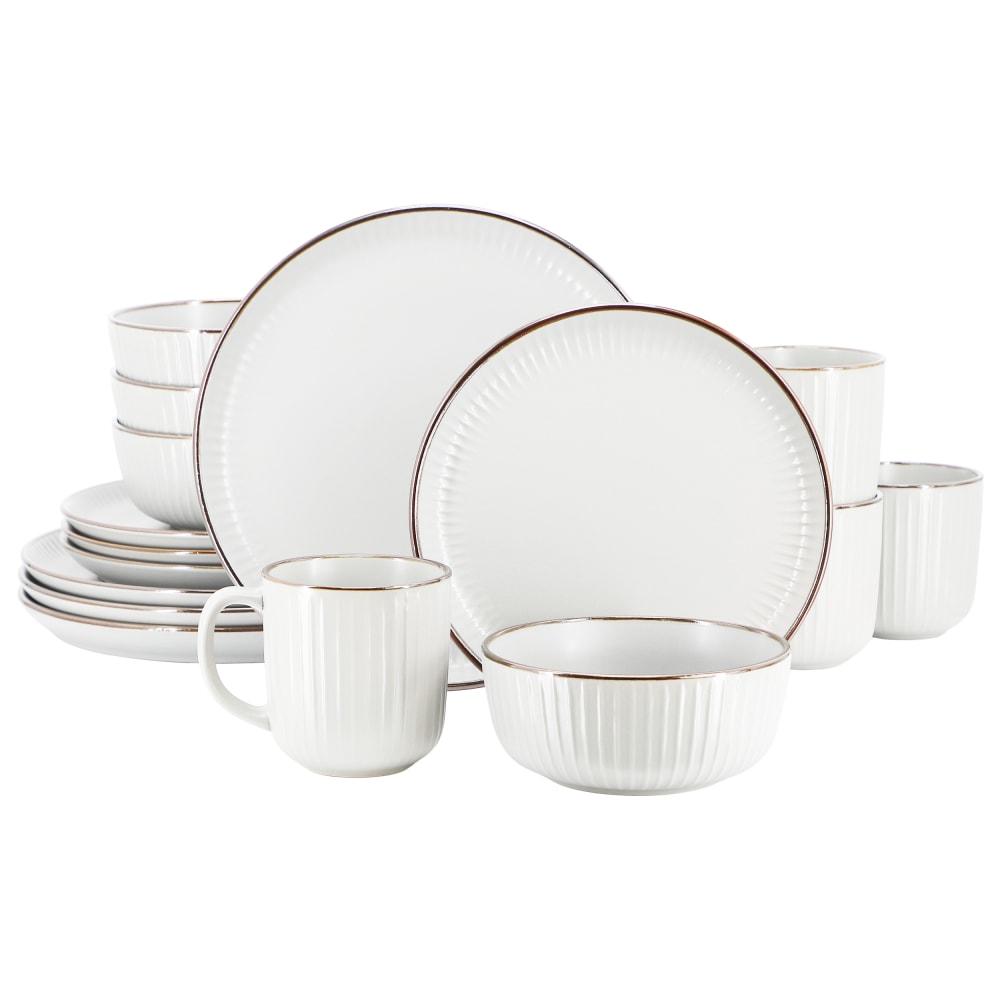 Elama Leo 16-Piece Stoneware Dinnerware Set, White