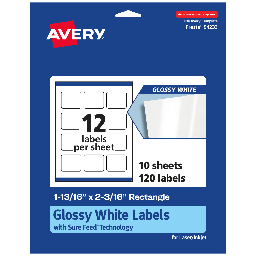 Avery® Glossy Permanent Labels With Sure Feed®, 94233-WGP10,
