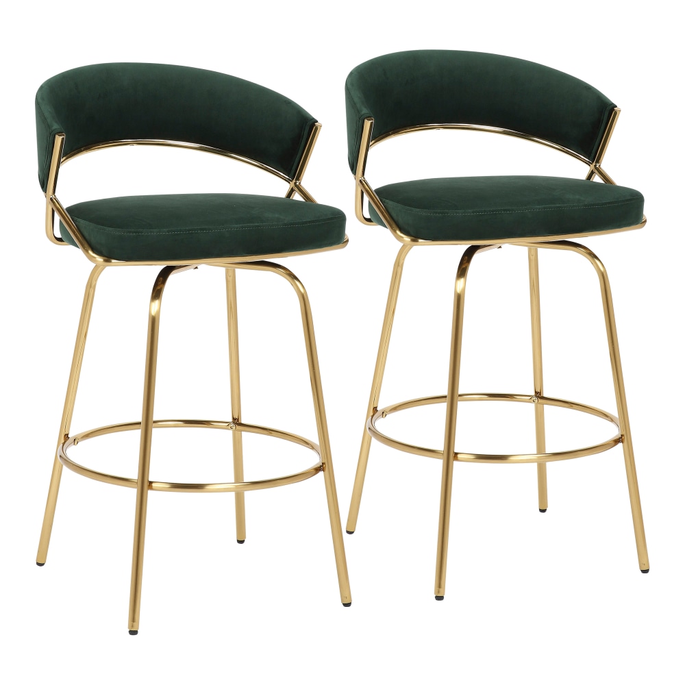LumiSource Jie Fixed-Height Counter Stools, Green/Gold, Set Of