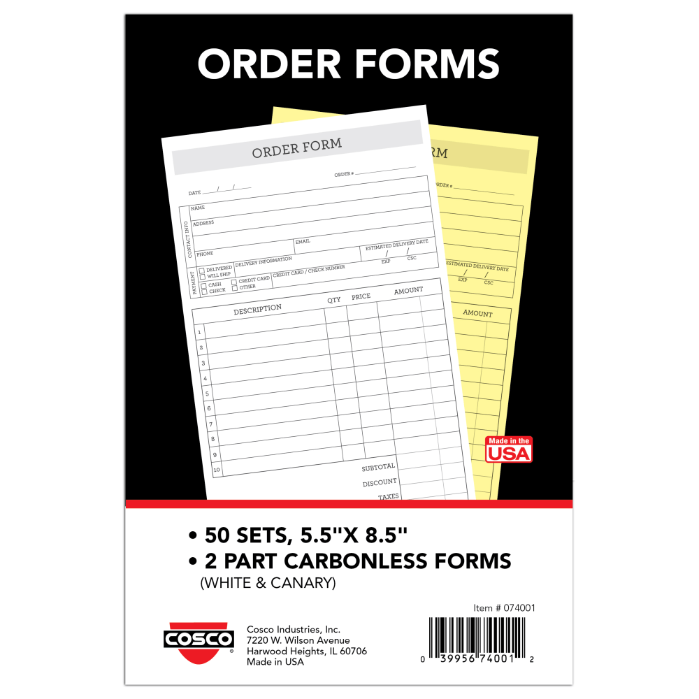 COSCO Order Form Book, 2-Part Carbonless, 8-1/2" x