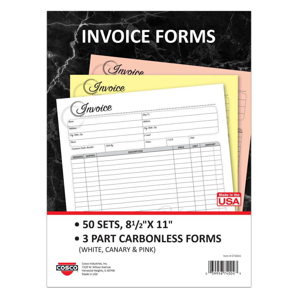 COSCO Invoice Form Book With Slip, 3-Part Carbonless,
