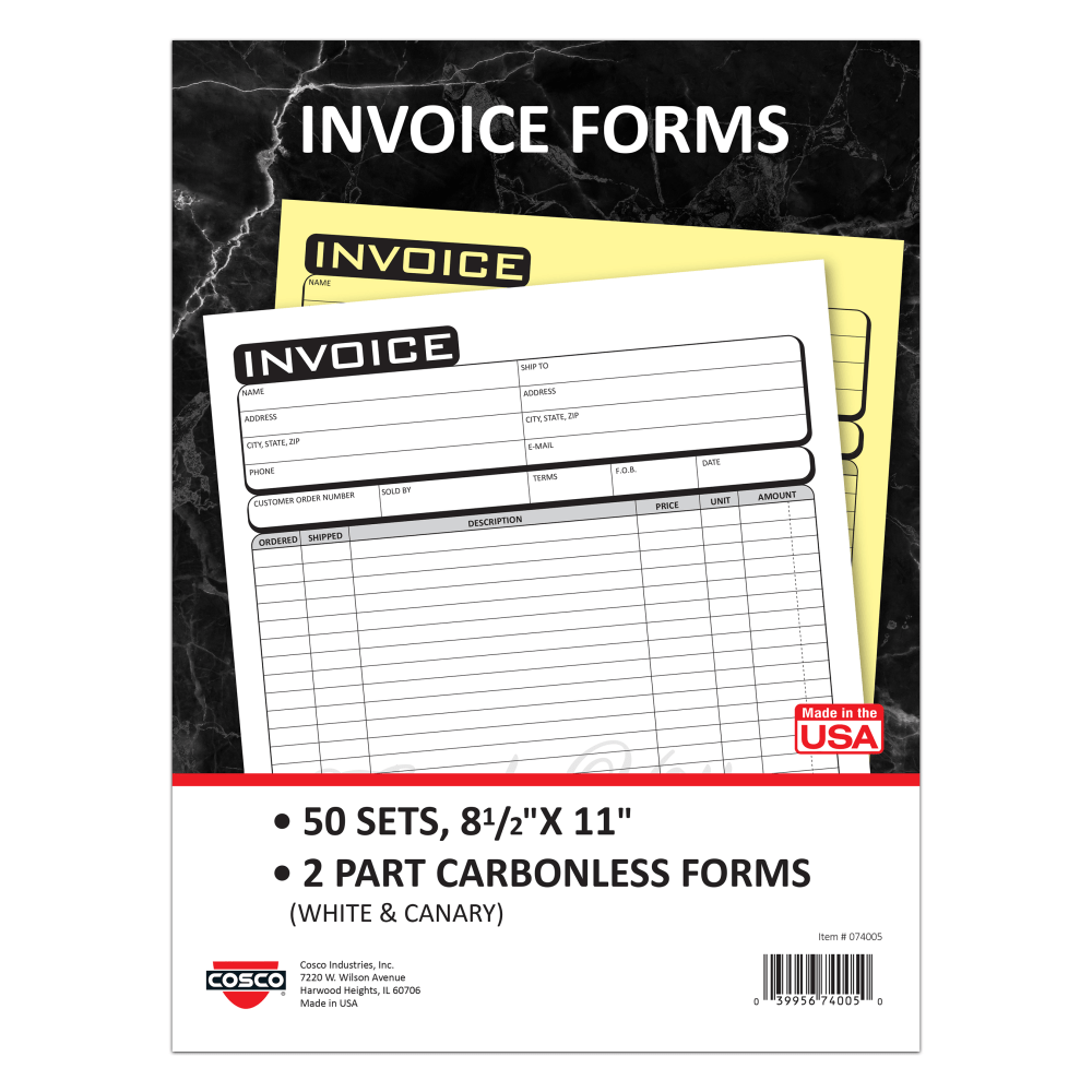 COSCO Invoice Form Book With Slip, 2-Part Carbonless,