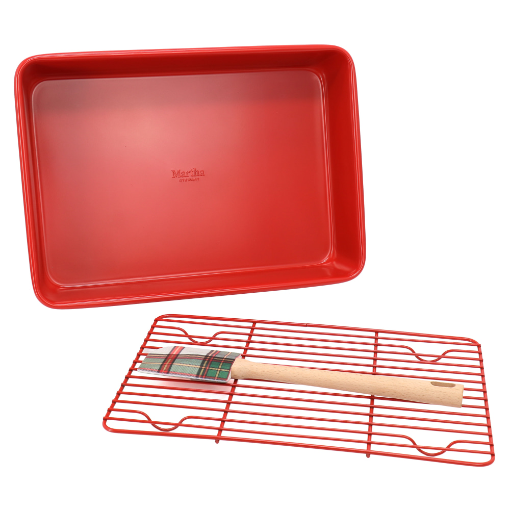 Martha Stewart 3-Piece Carbon Steel Bakeware Set, Red/Plaid