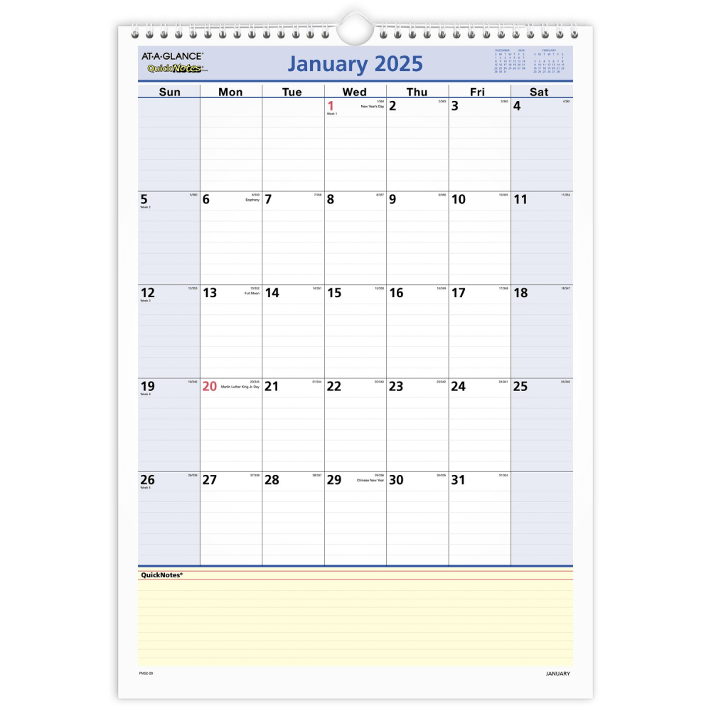 2025 AT-A-GLANCE® QuickNotes® Monthly Wall Calendar, 12" x