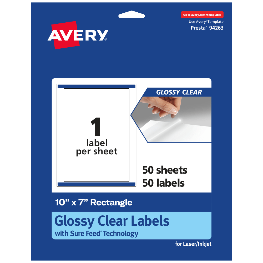 Avery® Glossy Permanent Labels With Sure Feed®, 94263-CGF50,