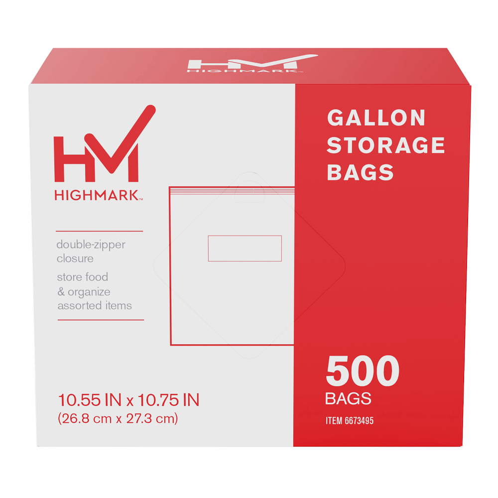 Highmark® Plastic Storage Bags, Gallon Size, Clear, Pack
