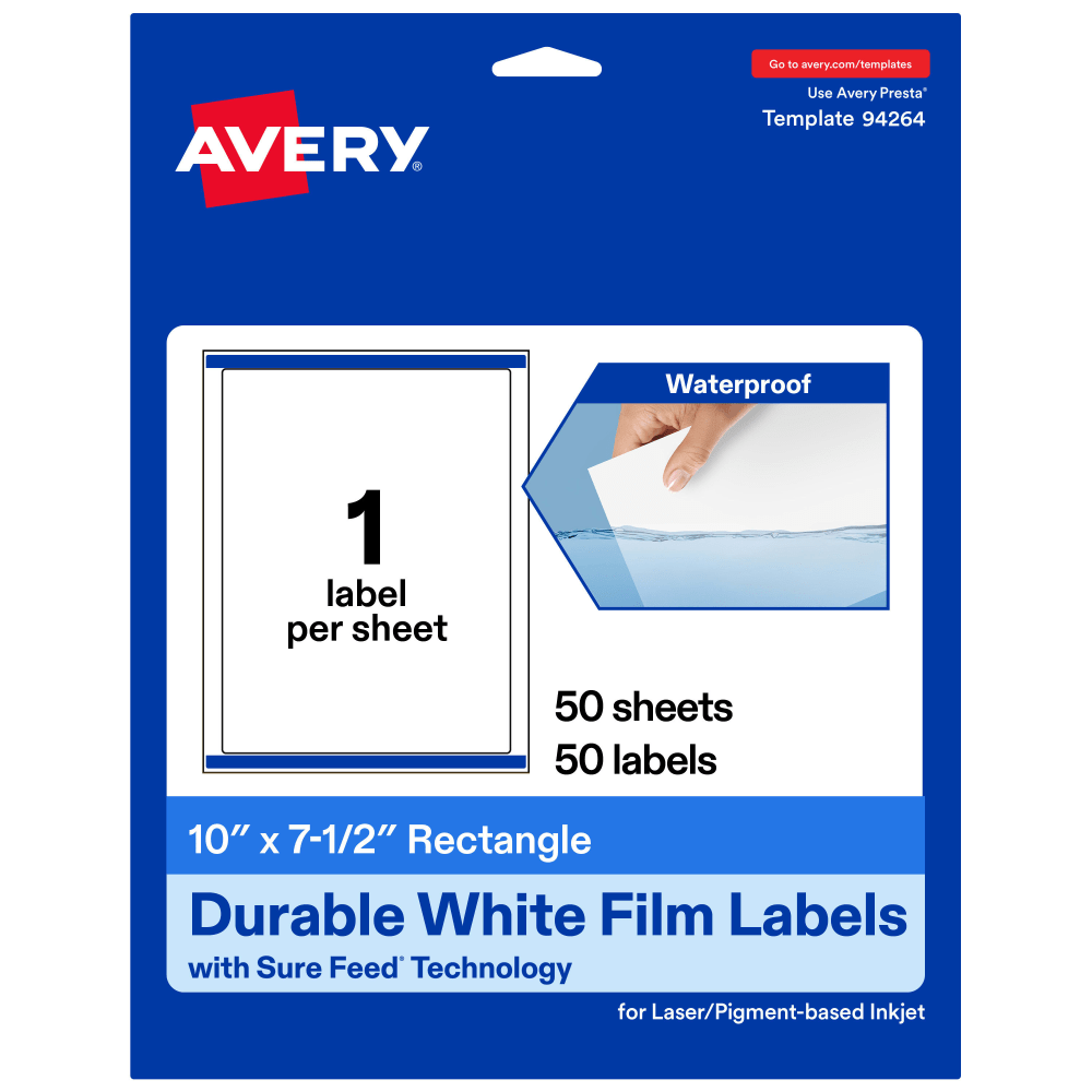 Avery® Waterproof Permanent Labels With Sure Feed®, 94264-WMF50,