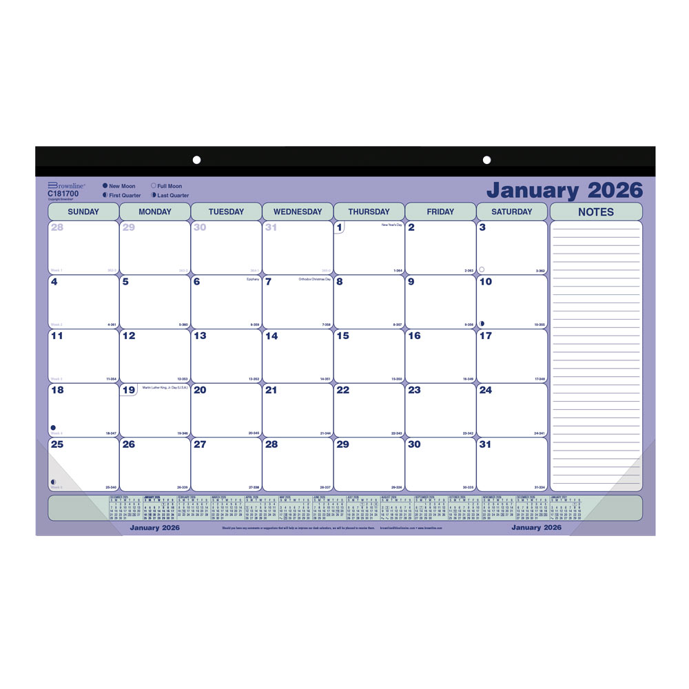2026 Brownline® Monthly Desk Pad Calendar, 17-3/4" x