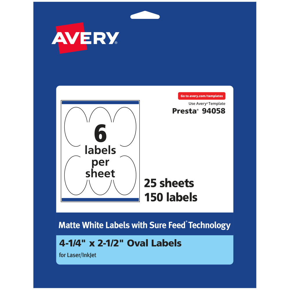 Avery® Permanent Labels With Sure Feed®, 94058-WMP25, Oval,