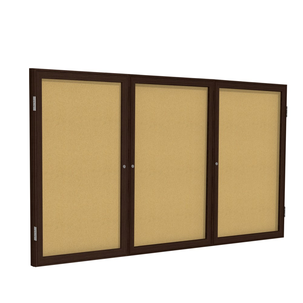 Ghent 3 Door Enclosed Natural Cork Bulletin Board,