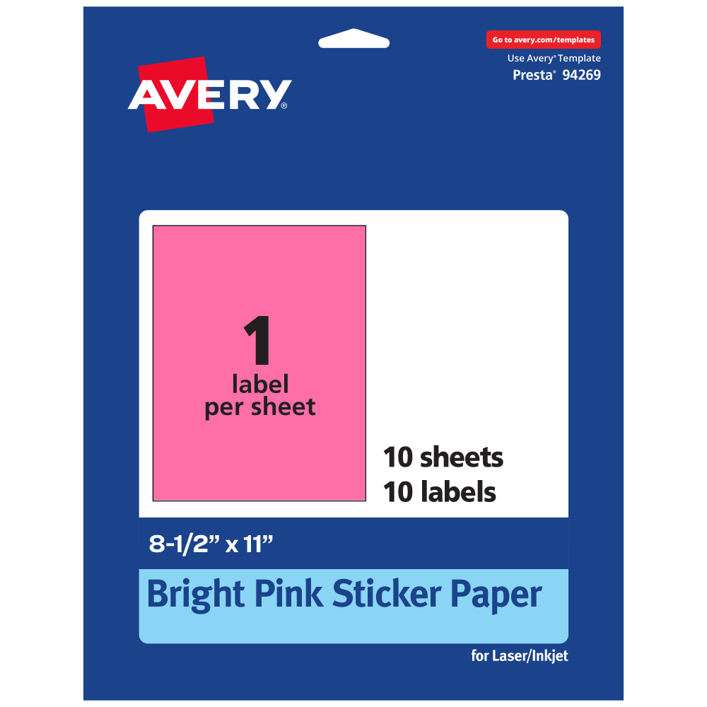 Avery® Printable Sticker Paper, 94269-BPP10, Rectangle,