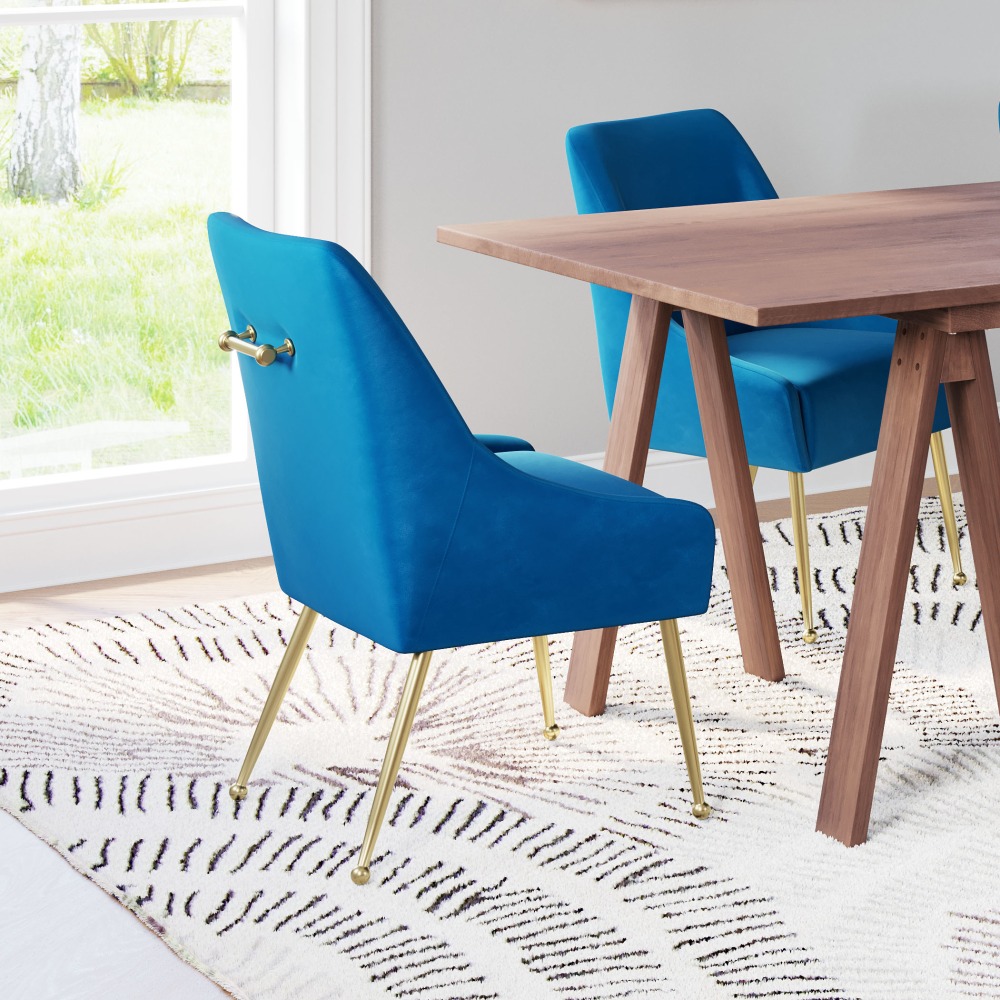 Zuo Maxine Dining Accent Chair, Navy Blue/Gold