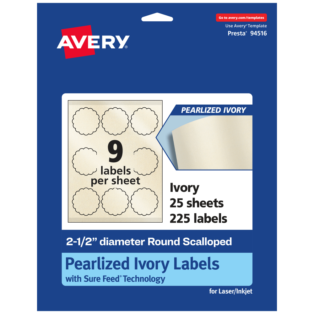 Avery® Pearlized Permanent Labels With Sure Feed®, 94516-PIP25,