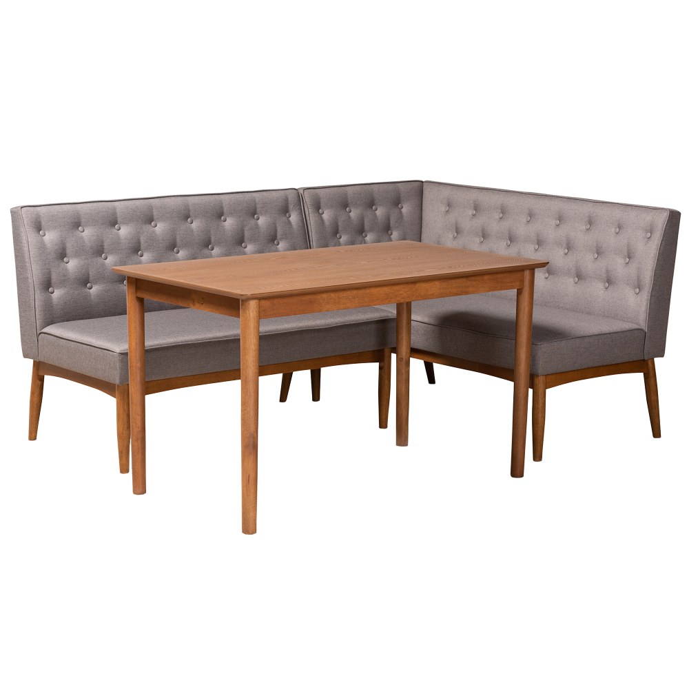 Baxton Studio Riordan 3-Piece Dining Nook Set, Gray/Walnut