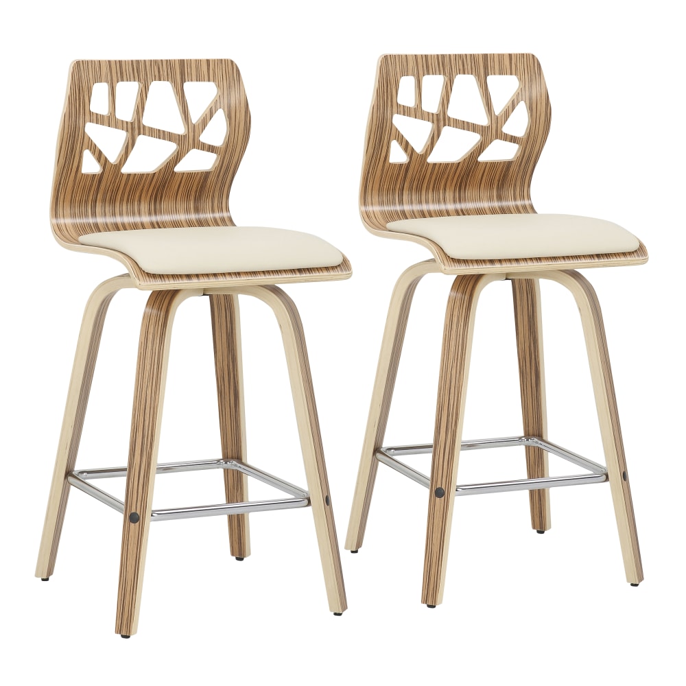 LumiSource Folia Counter Stools, Zebra/Cream, Set Of 2