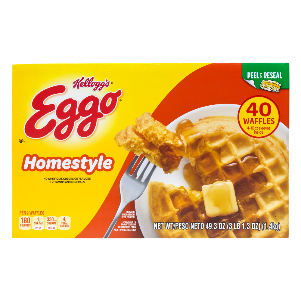 Eggo Homestyle Waffles, 49.3 Oz, Box Of 40