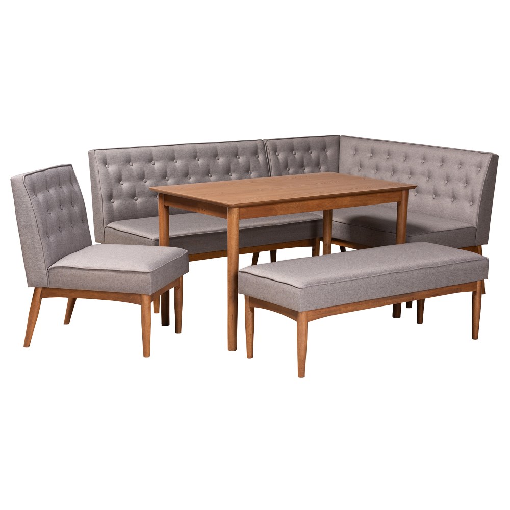Baxton Studio Riordan 5-Piece Dining Nook Set, Gray/Walnut
