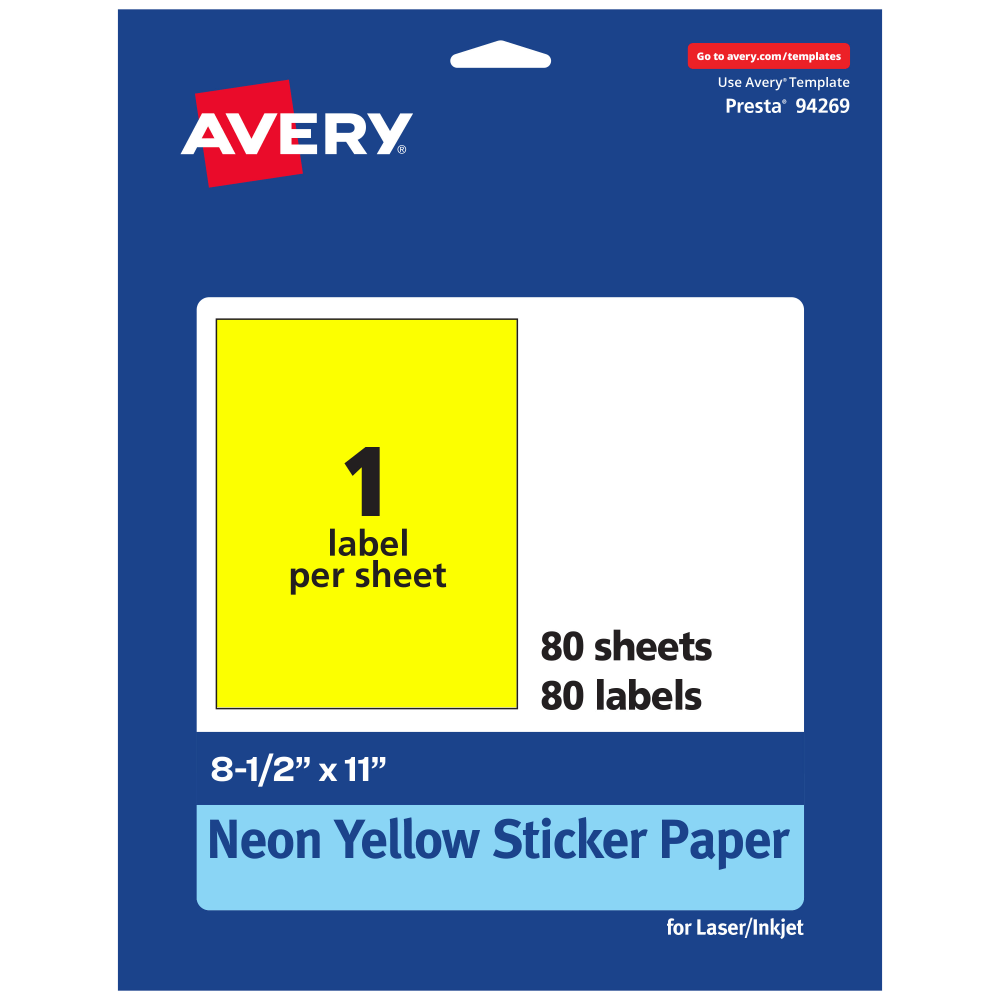 Avery® Printable Sticker Paper, 94269-NYP80, Rectangle,