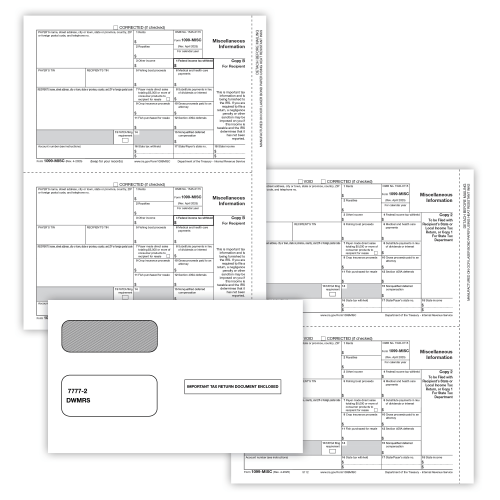 ComplyRight® 1099-MISC Recipient Only Tax Form Set, 3-Part,