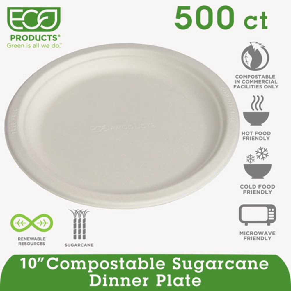 Eco-Products Sugarcane Plates - 10" Diameter Plate -