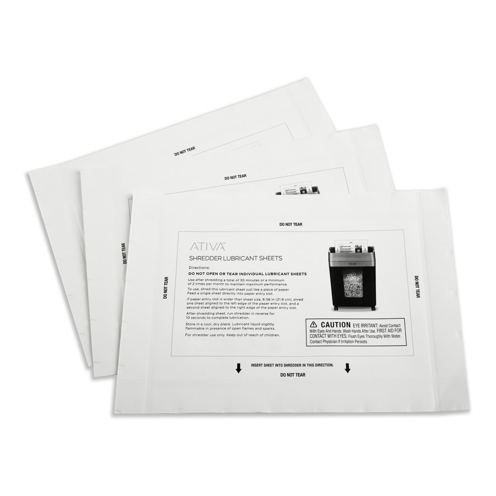 Ativa™ Shredder Lubricant Sheets, Pack Of 100 Sheets