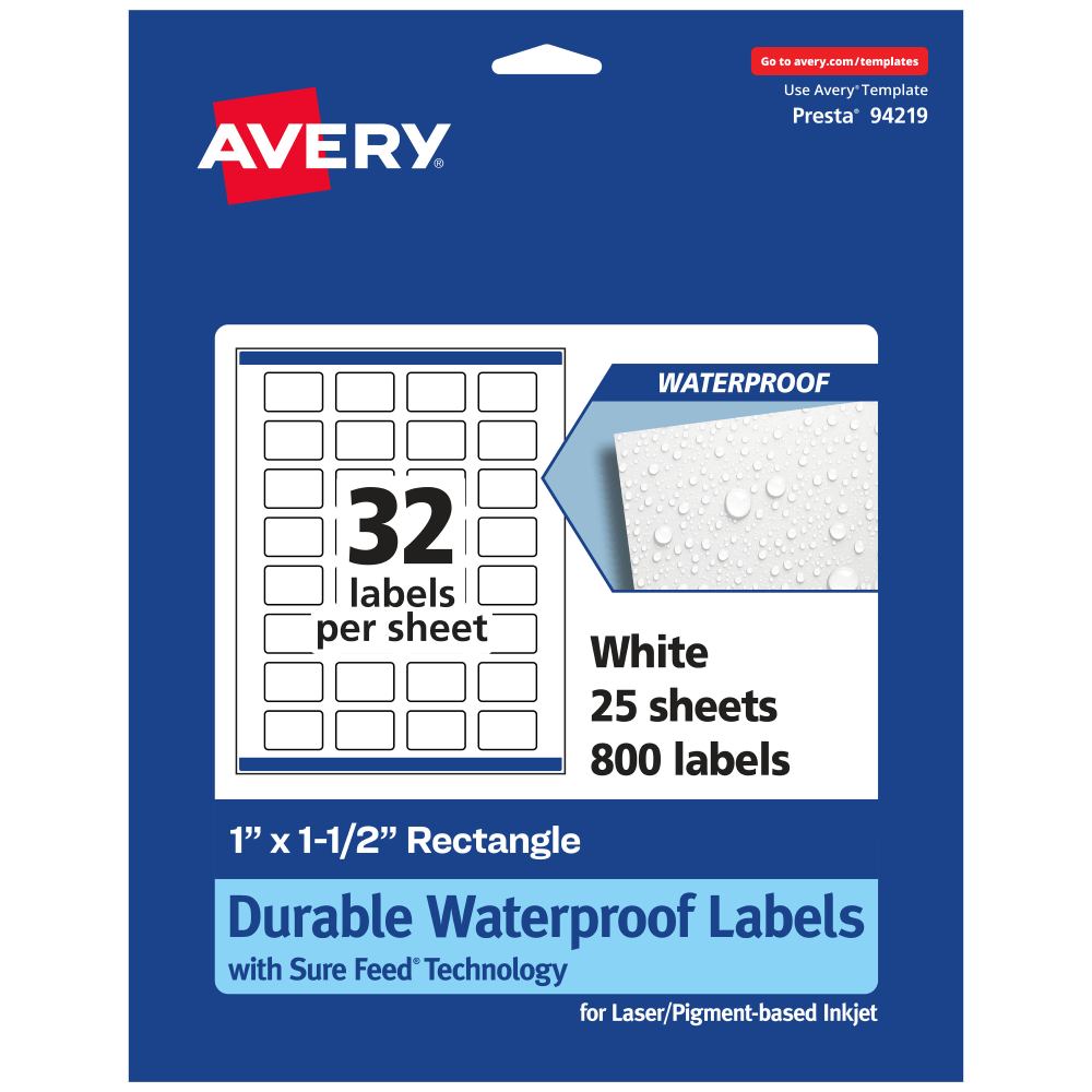 Avery® Waterproof Permanent Labels With Sure Feed®, 94219-WMF25,
