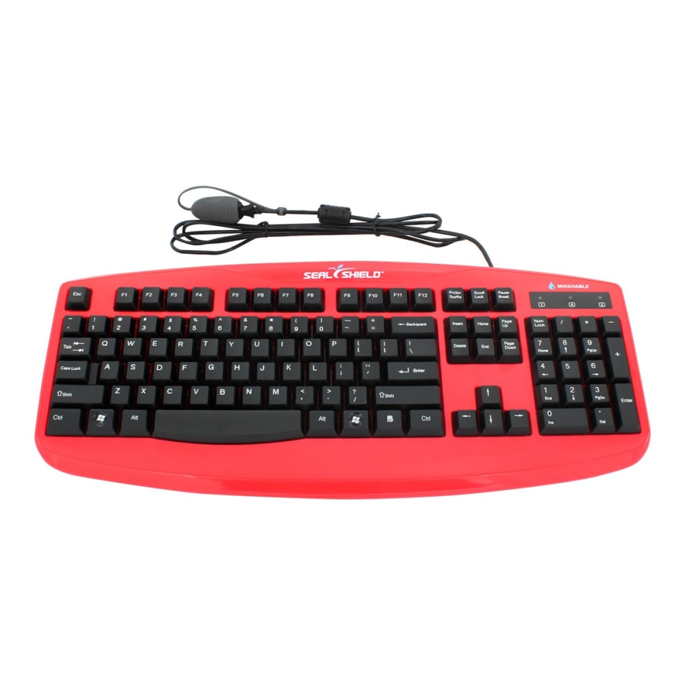 Seal Shield Silver Storm Washable Wired Keyboard, Red,