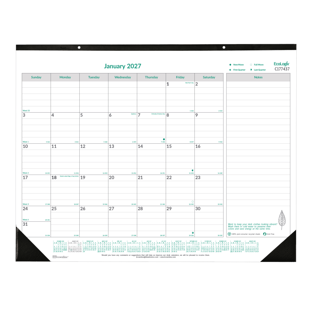 2027 Brownline EcoLogix Monthly Desk Pad Calendar, 22"
