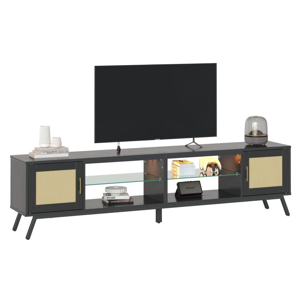 Bestier Modern TV Stand With Rattan Doors And