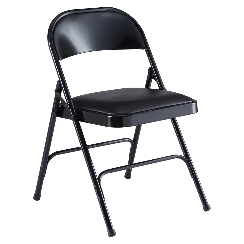Lorell® Vinyl Padded Folding Chairs, Black, Set Of