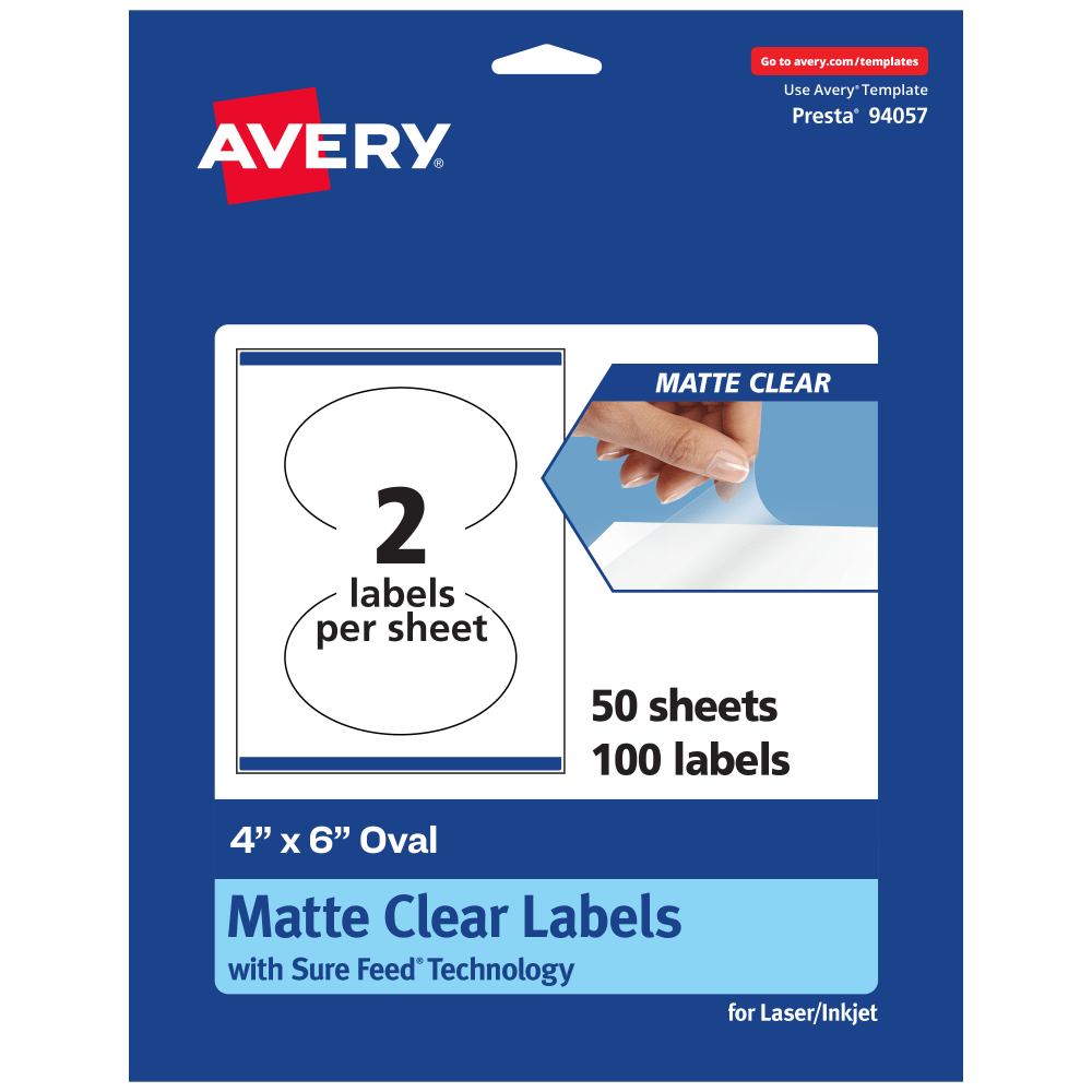 Avery® Permanent Labels With Sure Feed®, 94057-CMF50, Oval,