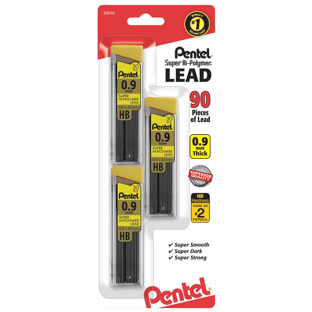 Pentel® Super Hi-Polymer® Leads, 0.9 mm, HB, 30